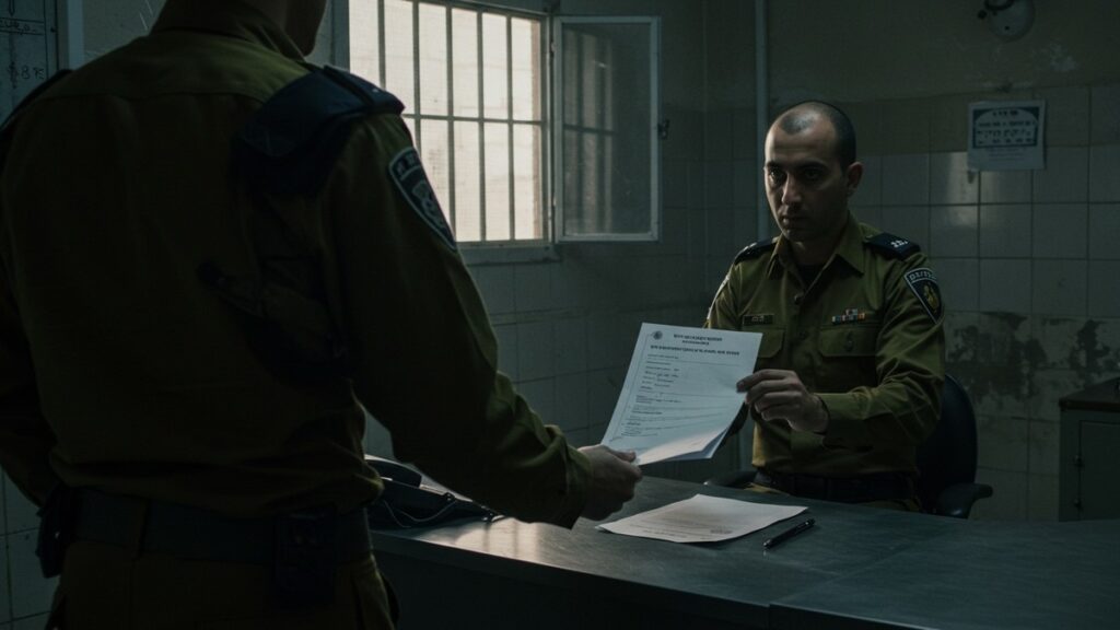 חייל צה"ל מוסר דגימה לבדיקת סמים במתקן צבאי.